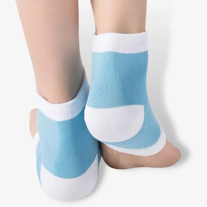 Gelsocka för hälen blå på båda fötterna bakifrån